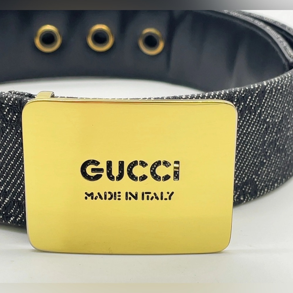 Auth GUCCI GG canvas denim 90745.1766.80.32 Belt W/Bag Gucci Black Leather Belt - Picture 12 of 13